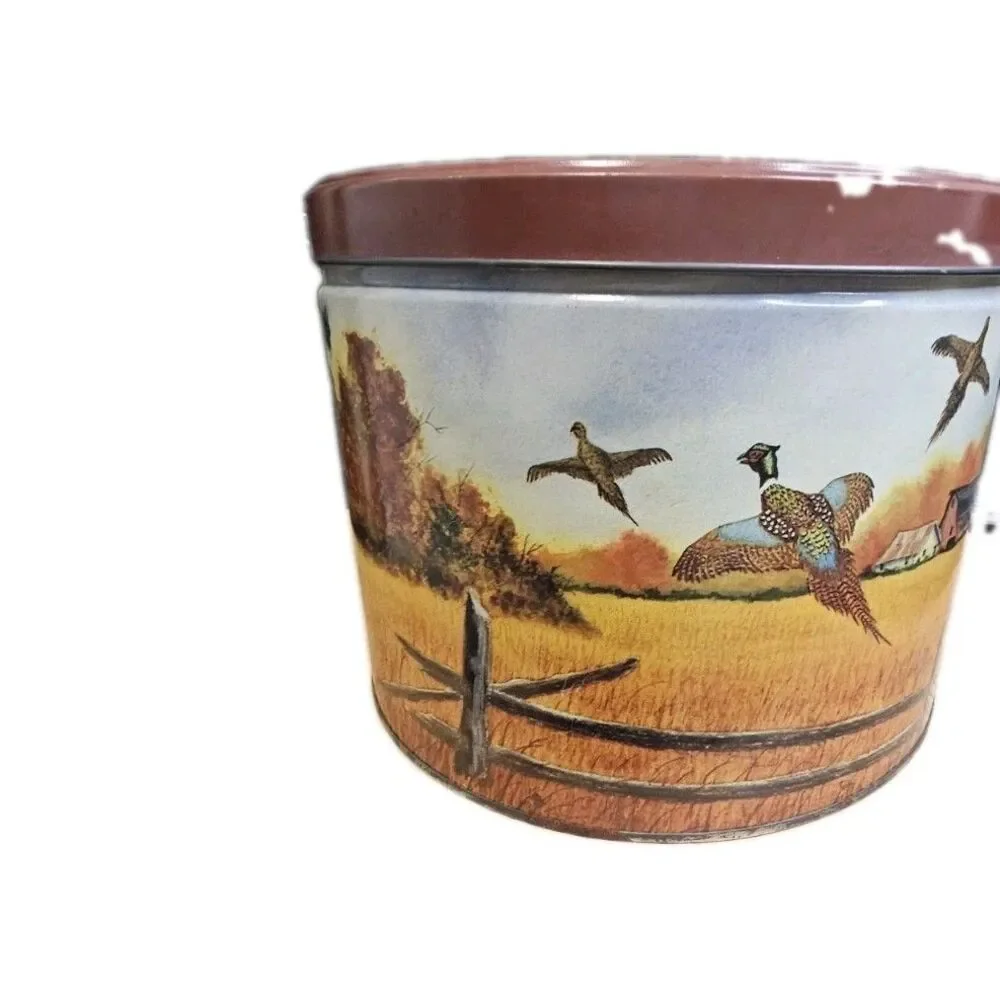 Vintage Popcorn Tin R.L. Collins Hunting Dogs Pheasant Metal Canister 10